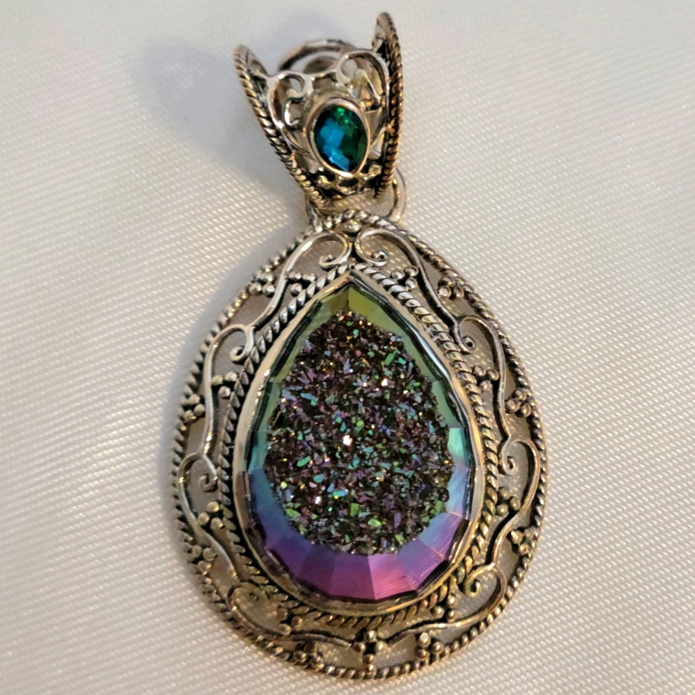 Sajen Faceted Forest Window Druzy Pendant with Caribbean Quartz